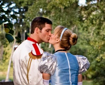 Cinderella and Prince Charming kiss